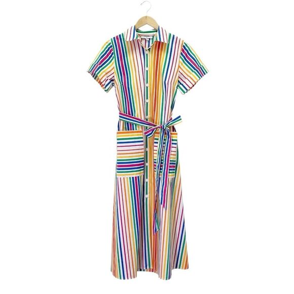 Christopher John Rogers x Target Rainbow Stripe Belted Shirt Dress Size 2 Cotton - Picture 2 of 14